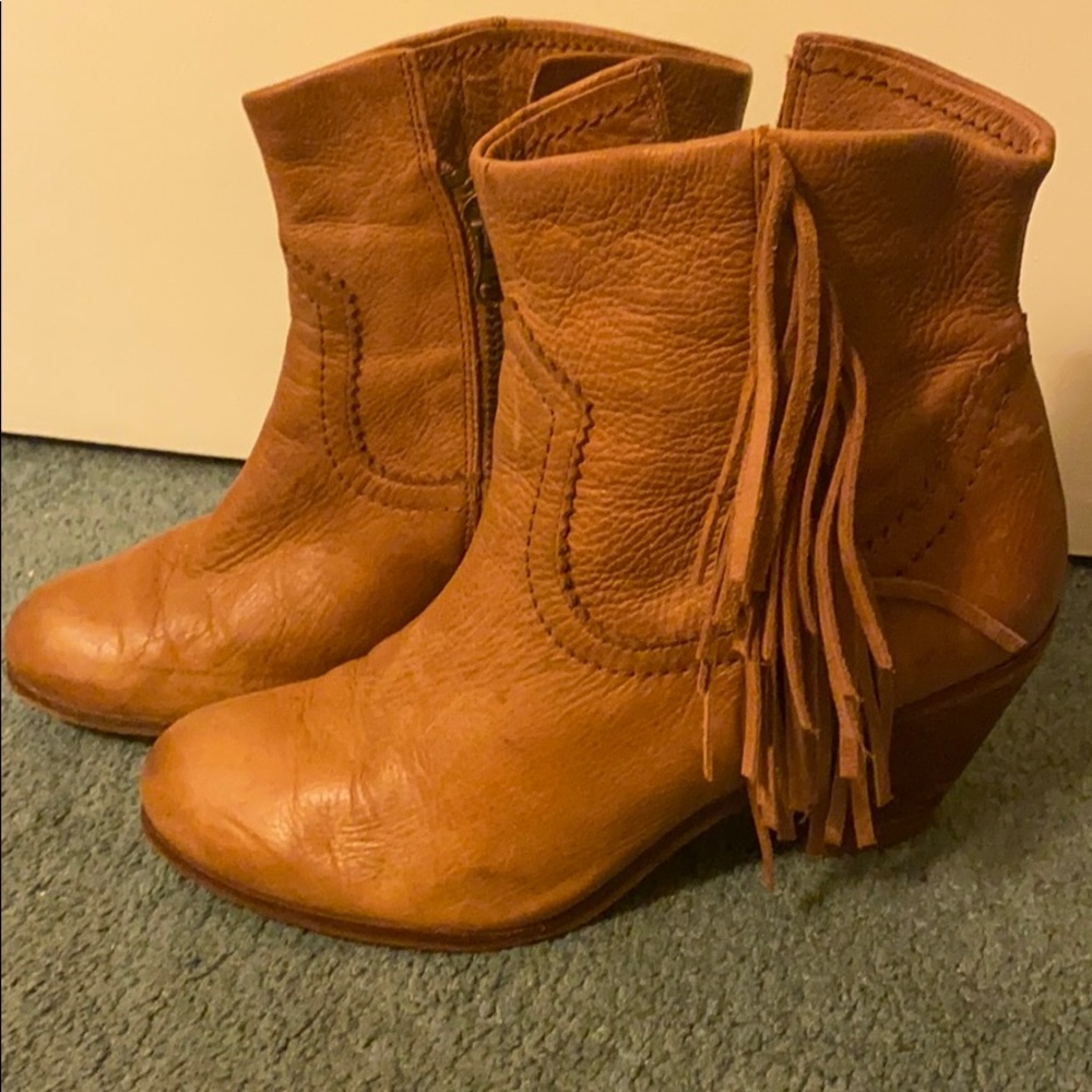 Women's Sam Edelman Fringe Tan leather Ankle Boots